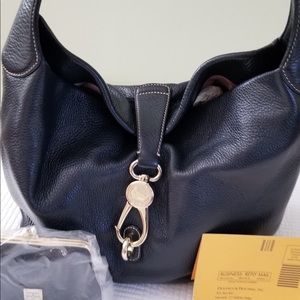 Dooney & Bourke Navy Logo Lock Tote